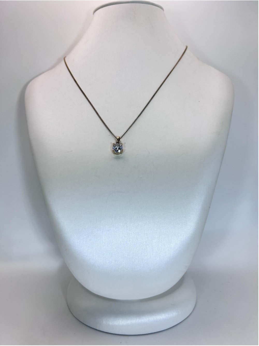 Gold Tone Cubic Zirconia Solitaire Pendant Necklace Adjustable 18" Classic CZ